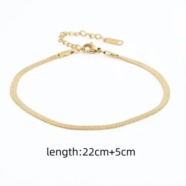 18K Gold-Filled Herringbone and Curb Anklet