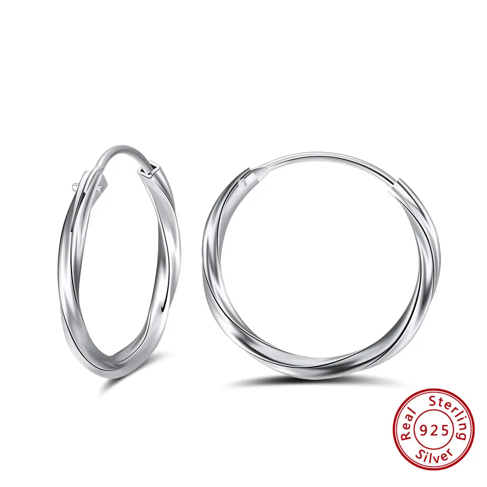 925 Sterling Silver Twisted Hoop Earrings