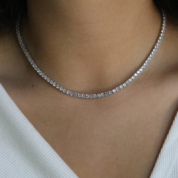 Silver Diamond Tennis Chain Necklace
