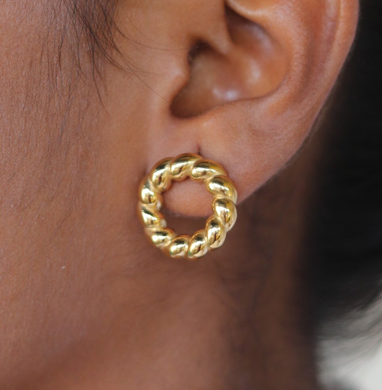 18K Gold-filled Open Circle Plain and Twisted Stud Earrings
