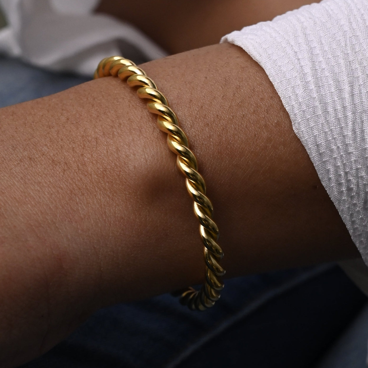 18K Gold-Filled Cuff Rope Bangle Bracelet