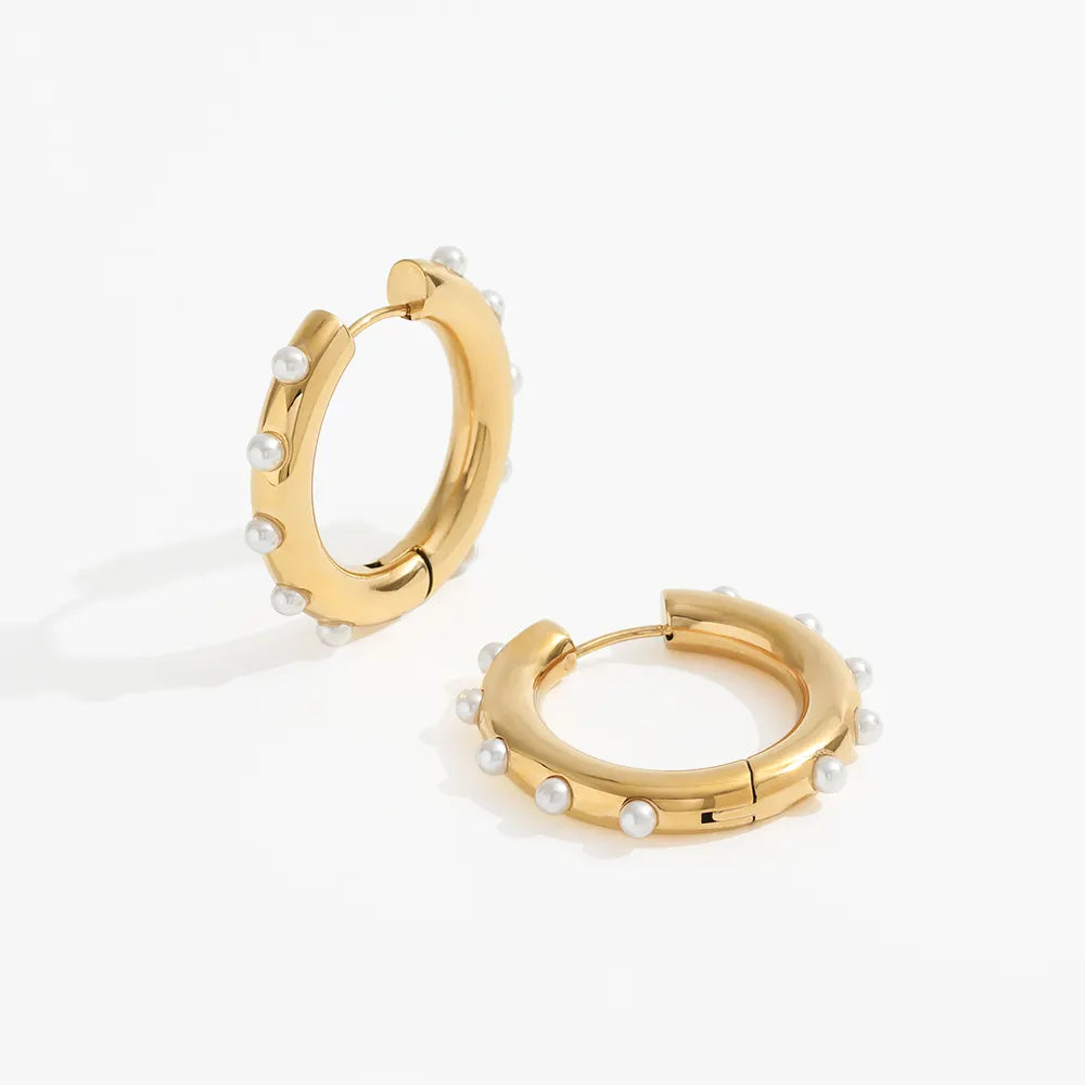 18K Gold-Filled Pearl Hoop Earrings