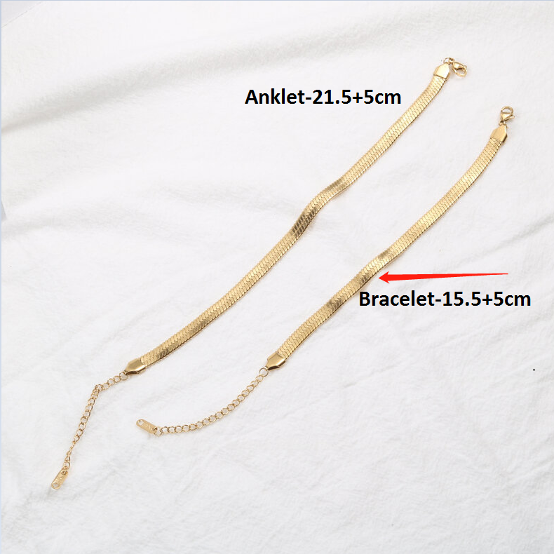 18K Gold-Filled Herringbone Anklet and Bracelet