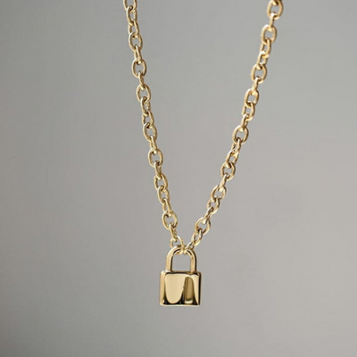 -Gold Padlock Choker Chain Necklace