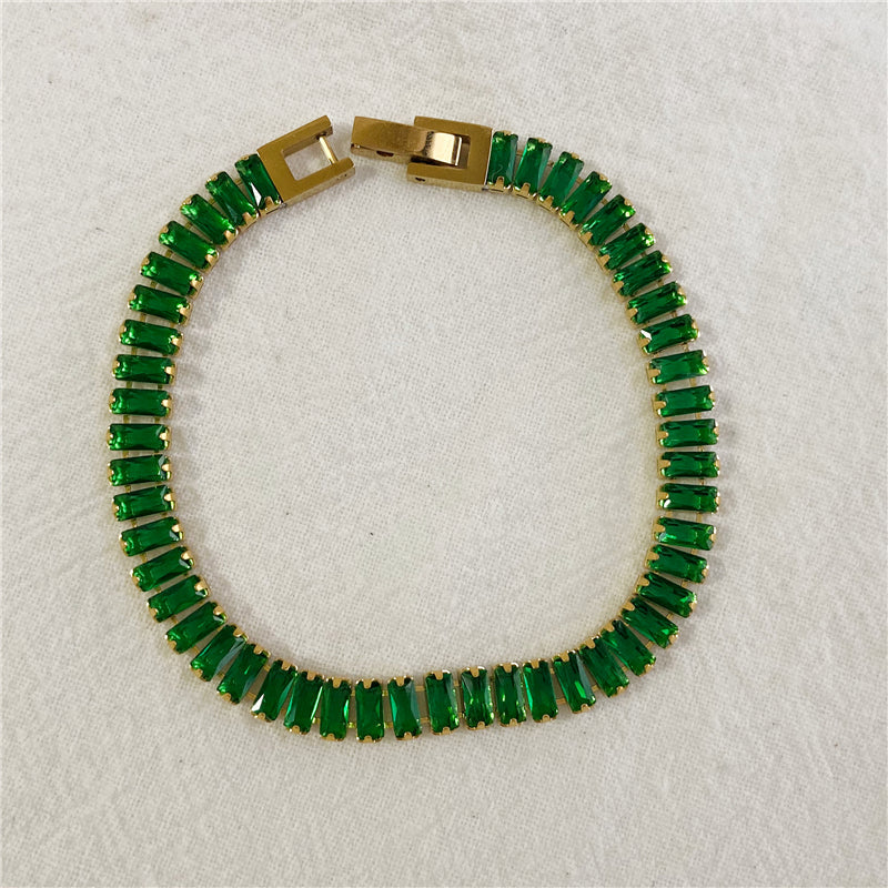 Baguette Tennis Necklace Set green