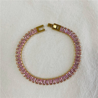 Baguette Tennis Necklace Set  pink