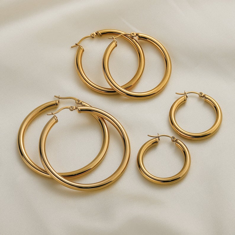 Gold Silver Thick Hoops