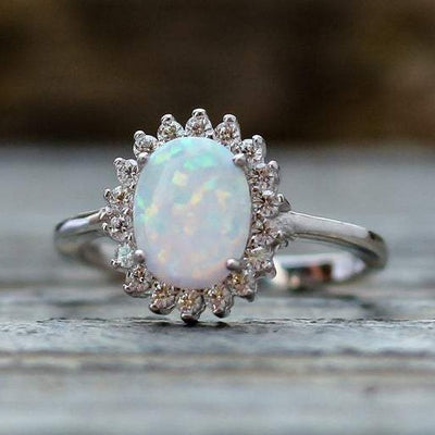 White Fire Opal Ring