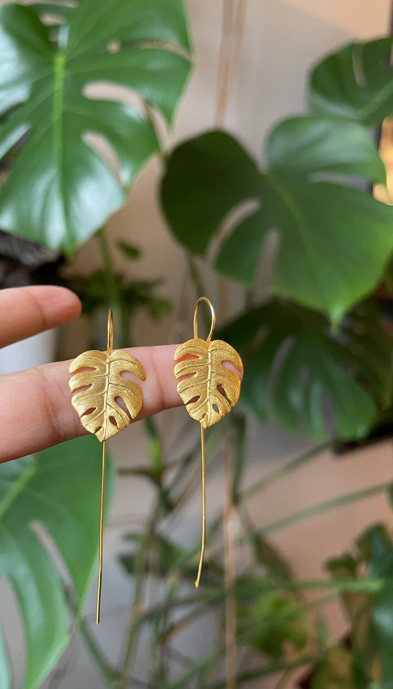 palm leaf earrings gold