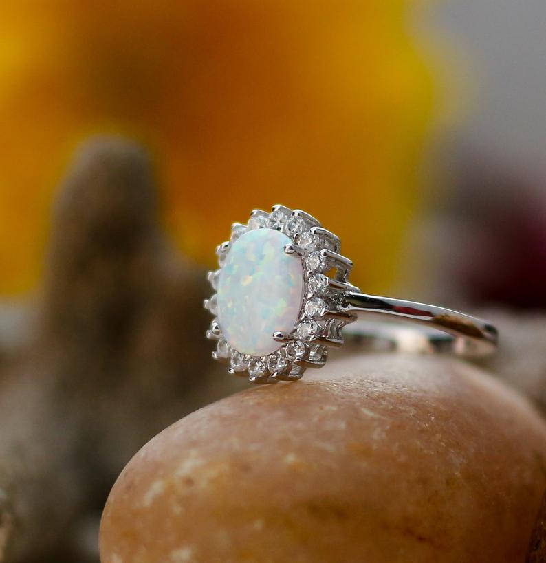 white fire opal ring for women