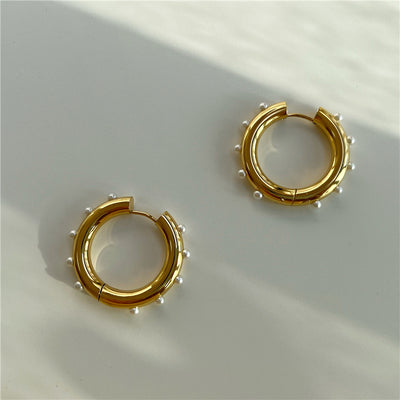 18K Gold-Filled Pearl Hoop Earrings