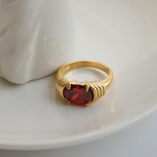 Red stone Stacking Crystal Ring
