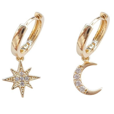 Moon and Star Hoop Earrings