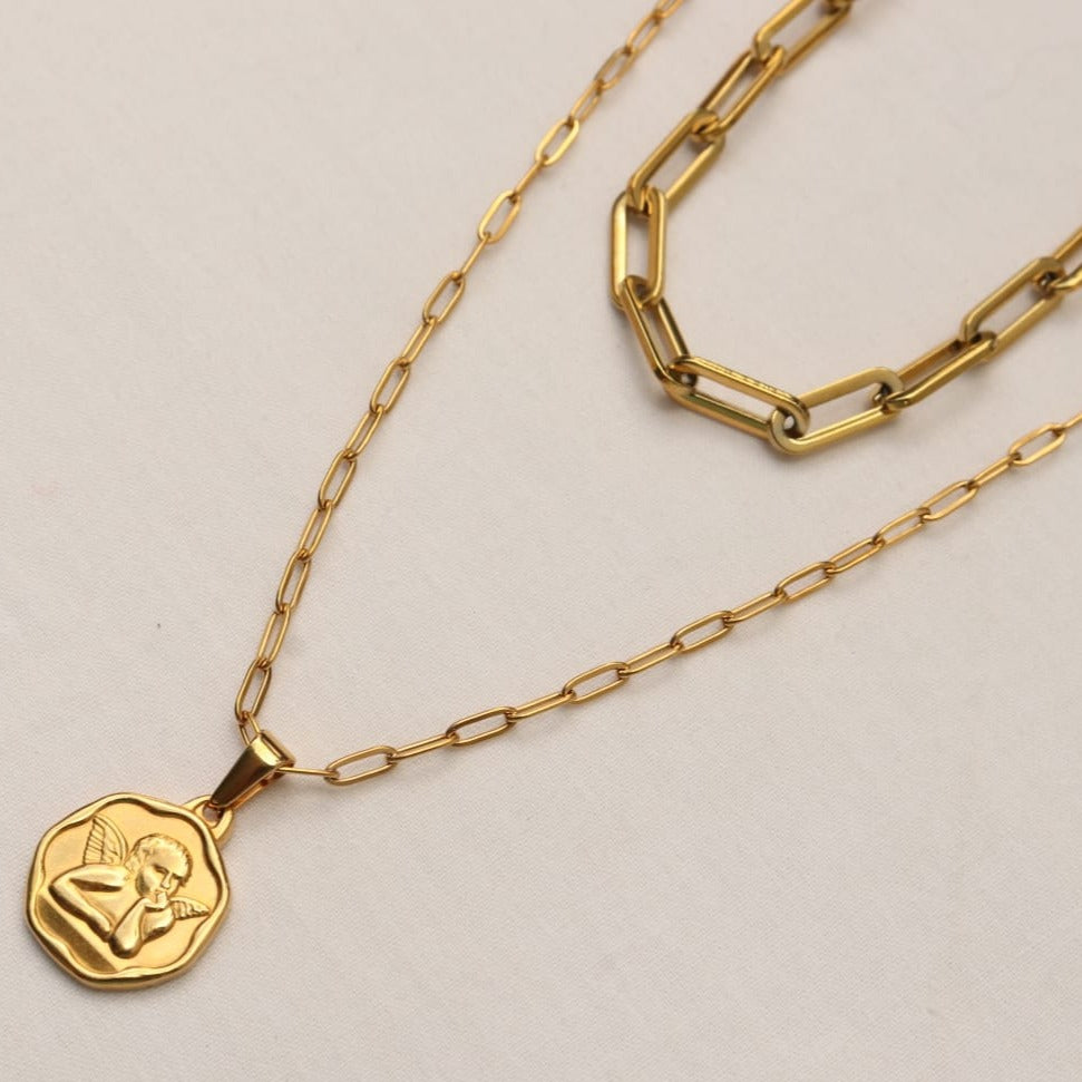 Gold Link Choker With Gold Coin Chain Set 