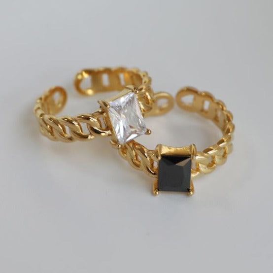 18K Gold-Filled Adjustable Onyx Ring