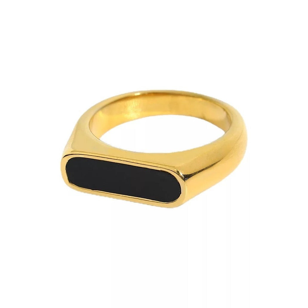 18K Gold-Filled Rectangle Shell Ring Black