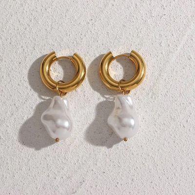 18K Gold-Filled Baroque Pearl Huggie Earrings