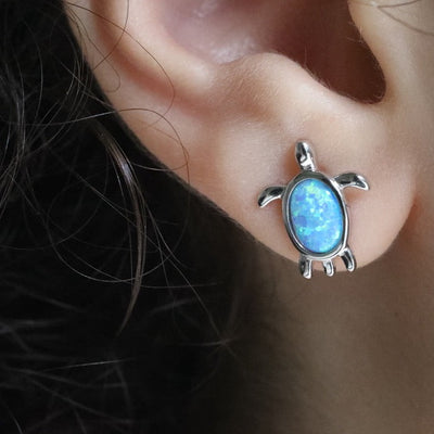 925 Sterling Silver Turtle Opal Stud Earrings