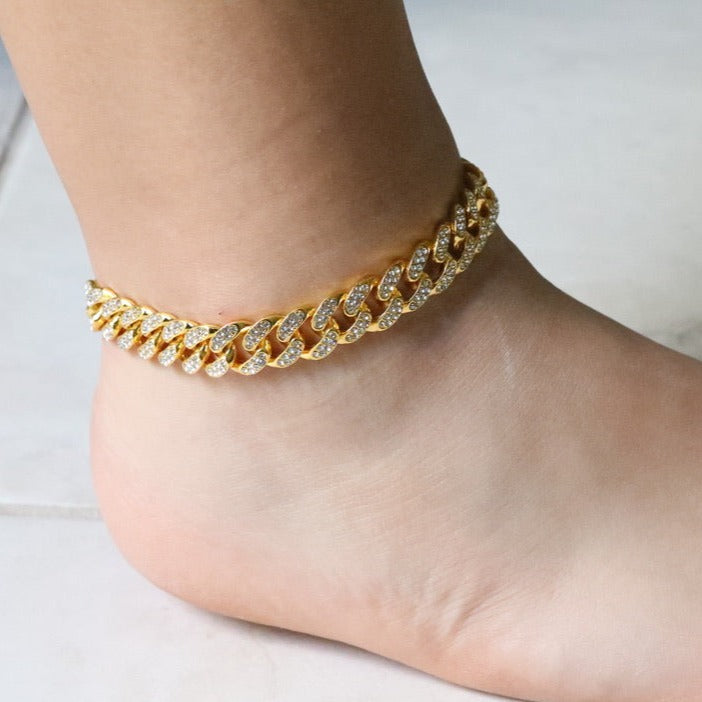 18K Gold-Filled Cubic Zircon CZ Cuban Chain Anklet