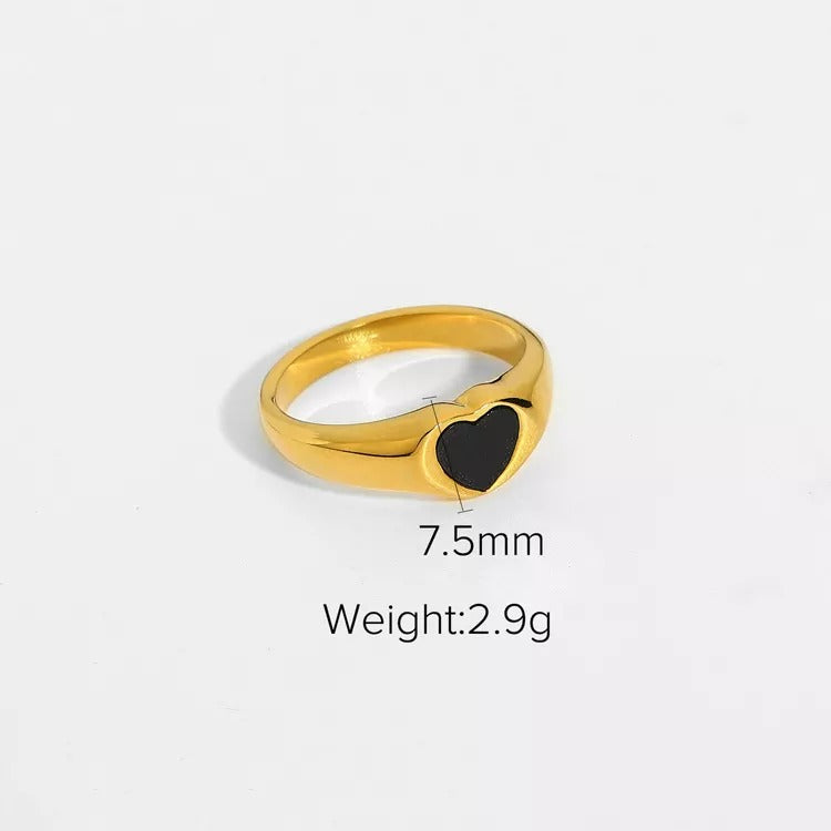 High Quality Heart Shell Ring, Black Signet Ring, White Shell Ring