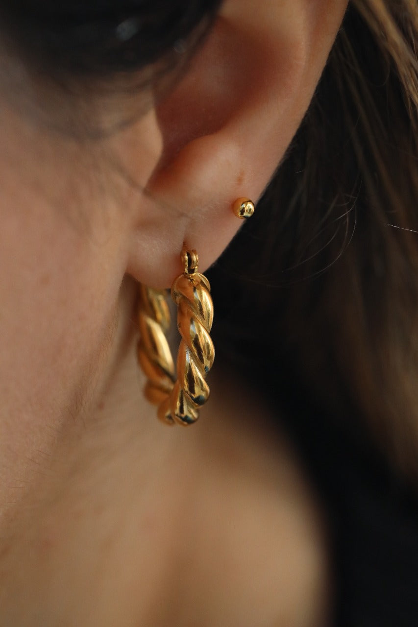 18K Gold-Filled Twisted Gold Hoop Earrings
