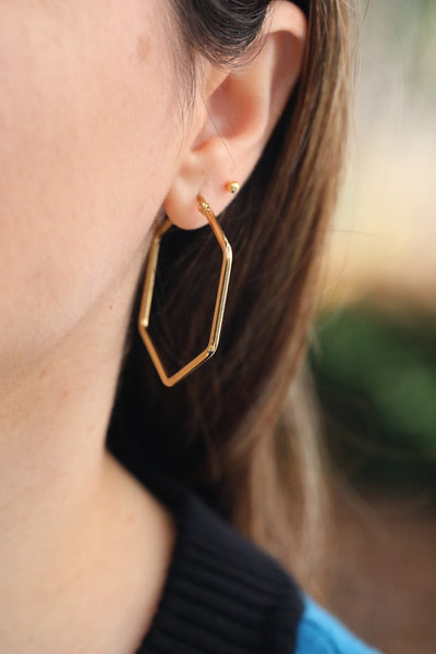18K Gold-Filled Hexagon Hoop Earrings