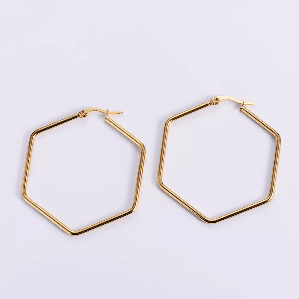 18K Gold-Filled Hexagon Hoop Earrings