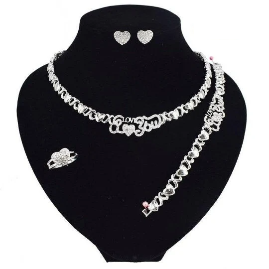 Silver XO I Love you necklace set 