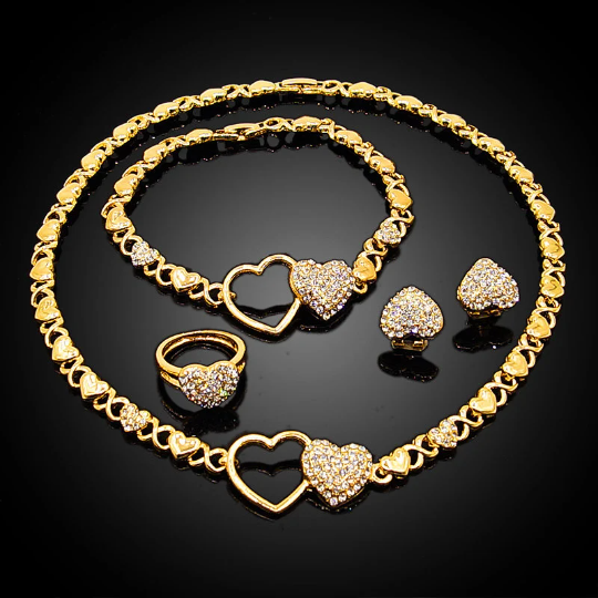 Double heart necklace set gold filled 