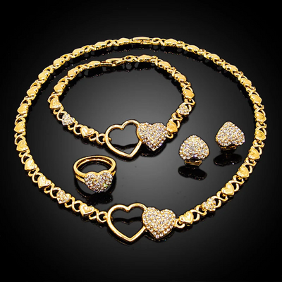 Double heart necklace set gold filled 