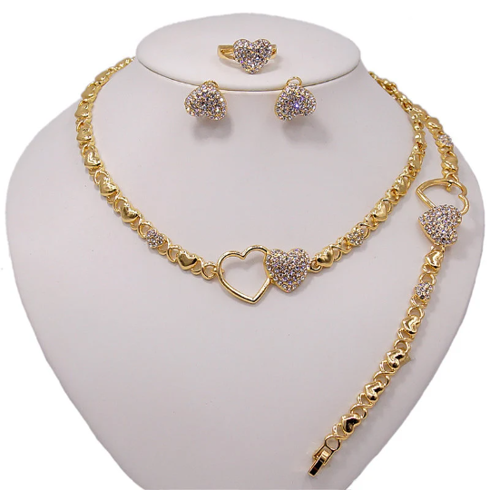 Double heart necklace set gold filled 