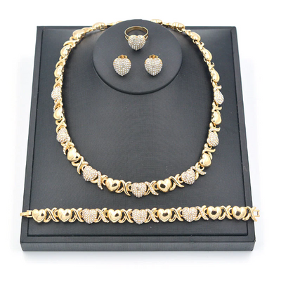 14K Gold Hugs and Kisses Necklace and Bracelet Jewelry Set