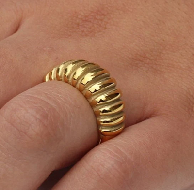  Ribbed Dome Ring Yellow Gold 