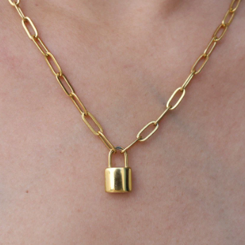 Padlock Customizable Paperclip Chain with Locket, Yellow Gold, Love Locket  For Sale at 1stDibs