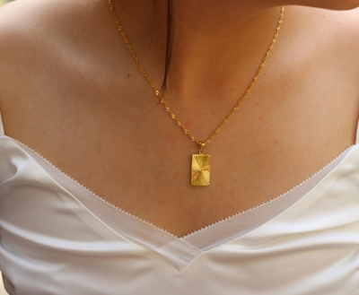 18K Gold Filled Rectangle Sunburst Necklace for women