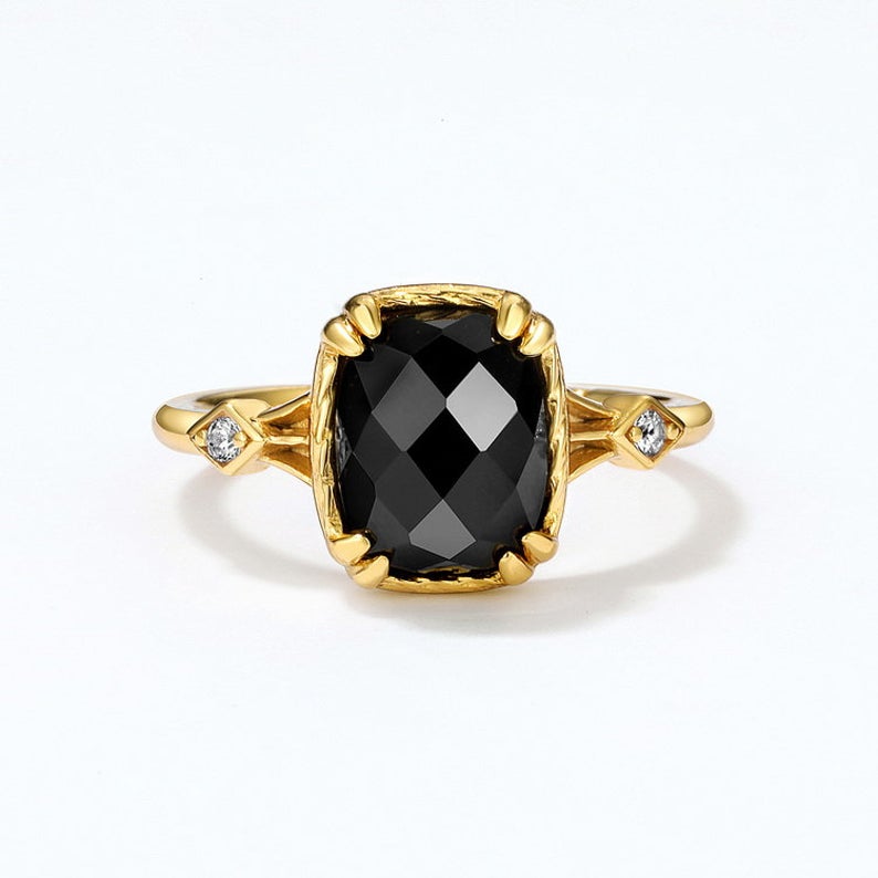 14k Gold Black Agate Ring
