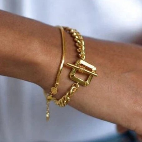 18K Gold-Filled Toggle Clasp Cuban Bracelet