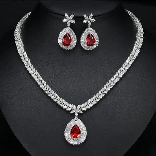 Bridal jewelry with red crystal 