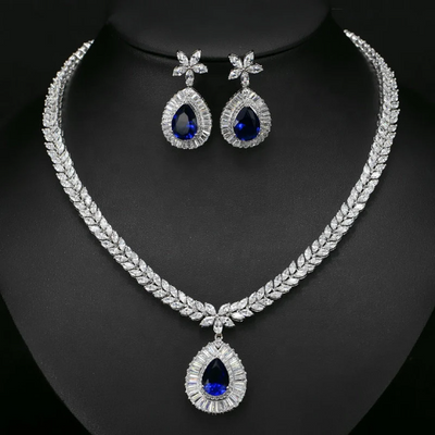 Bridal jewelry with blue crystal 