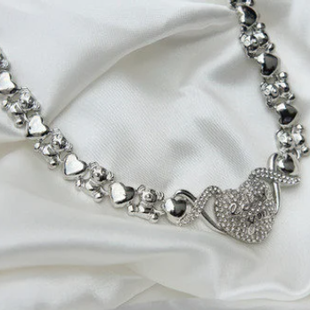 Silver I love teddy necklace 