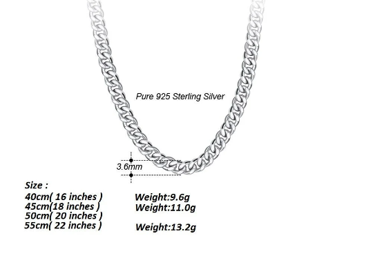 925 Sterling Silver Cuban Link Chain