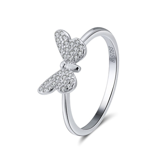 silver Cubic Zirconia Butterfly Ring
