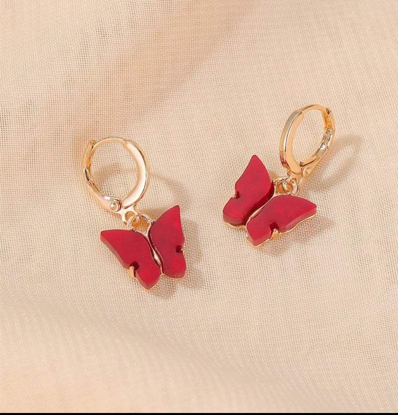 Butterfly Earrings Red