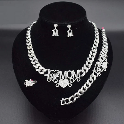 Silver XO Mom necklace set