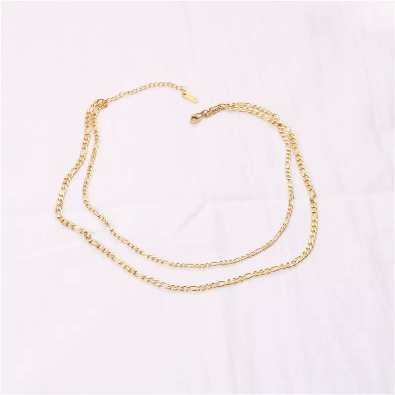 18K Gold-Filled Double Layer Figaro Chain Necklace