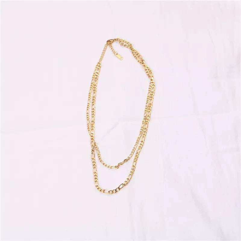 18K Gold-Filled Double Layer Figaro Chain Necklace