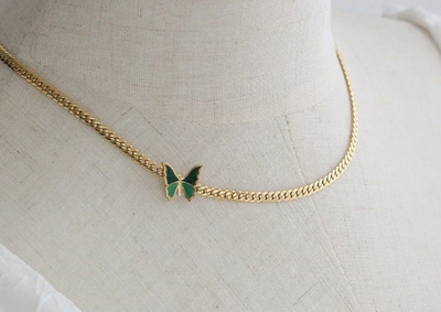 Green Enamel Butterfly Choker Necklace