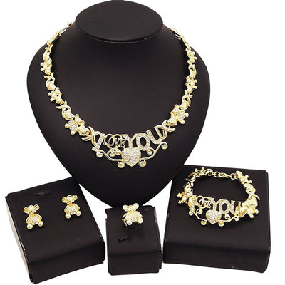 18K Gold-Filled Teddy Bear Xo Necklace Set