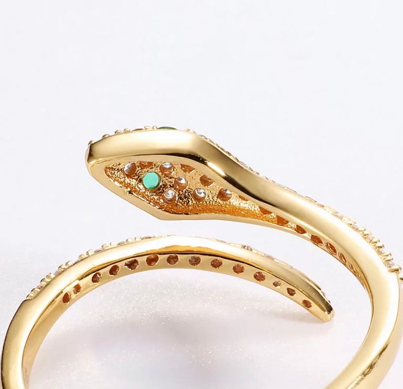 Gold Snake Wrap Ring with stones