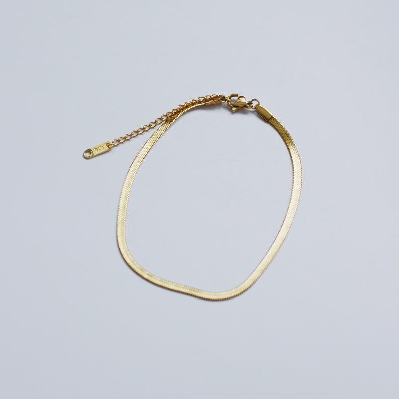 18K Gold-Filled Herringbone and Curb Anklet
